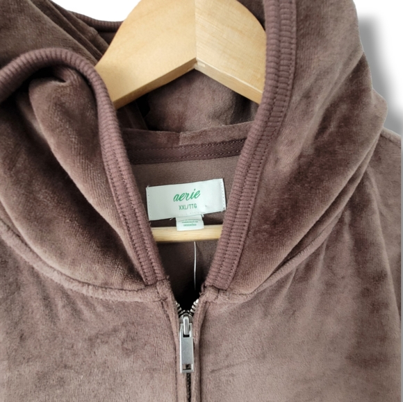 Aerie Velour Cropped Zip Up Hoodie, XXL - Picture 2 of 6